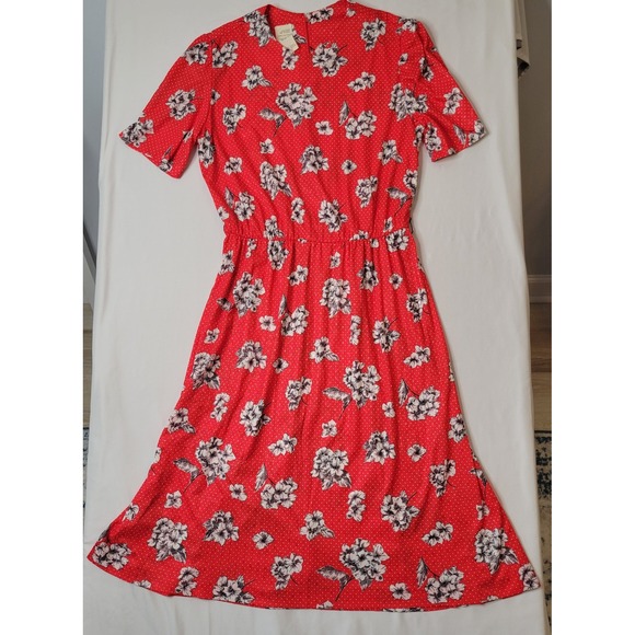 Dresses & Skirts - Vintage Floral Polka Dot Dress Red White Short Sleeve Sz 14 Ms Maisel Cottage 50